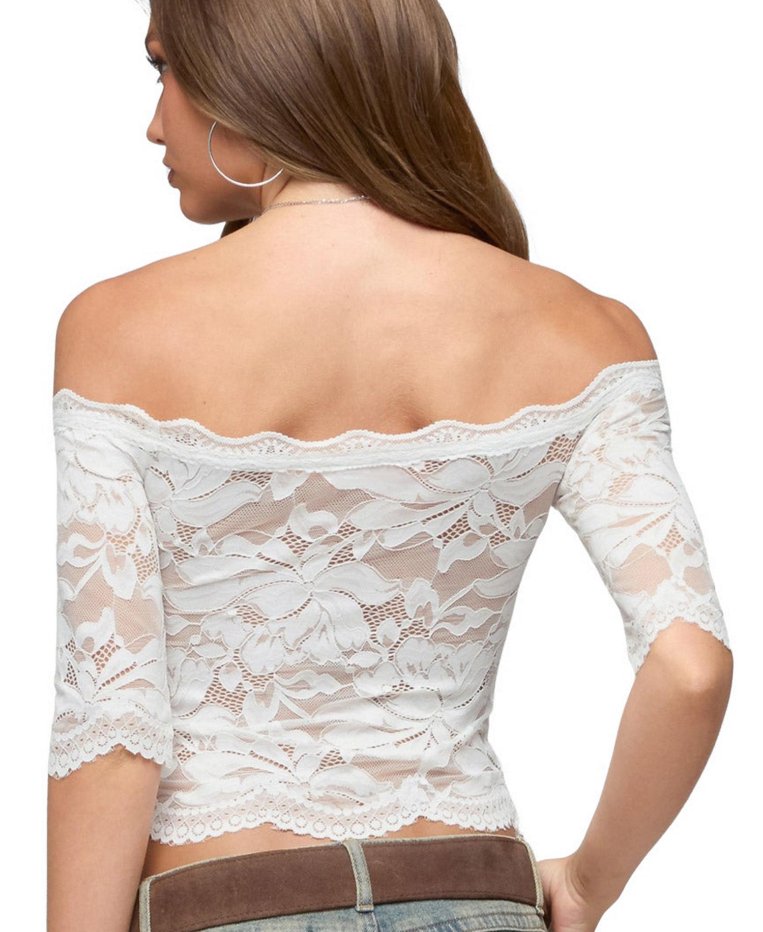 Women's Dyna Off Shoulder Sheer Lace Top