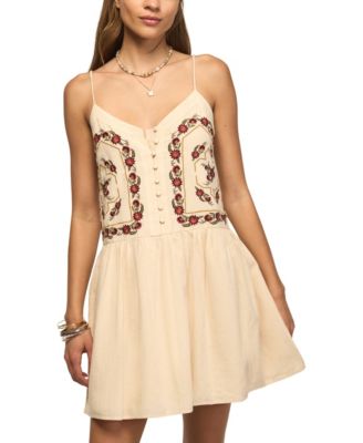 Women's Contrast Embroidered Button-Front Mini Dress