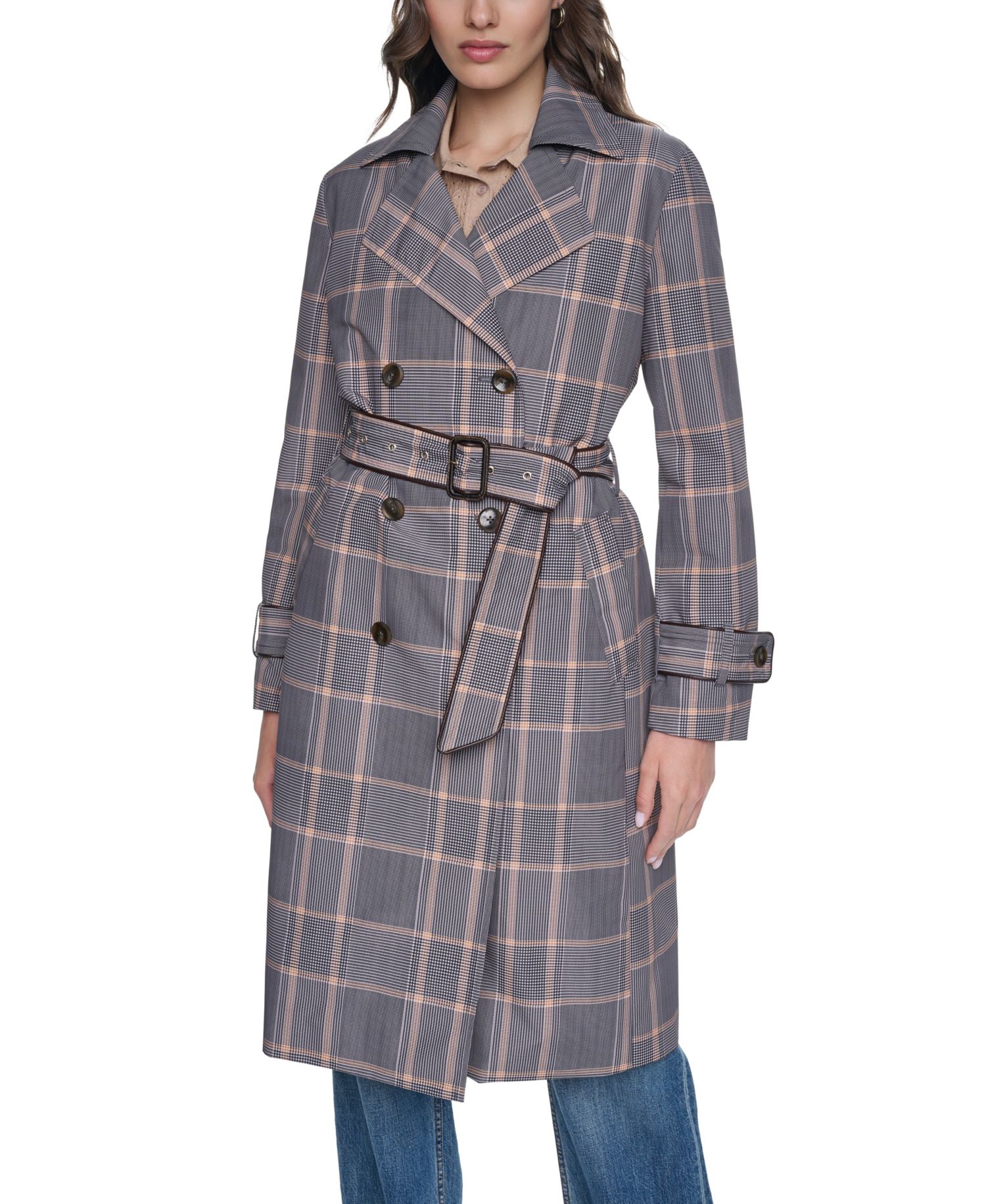 Women's Plaid Trench Coat
