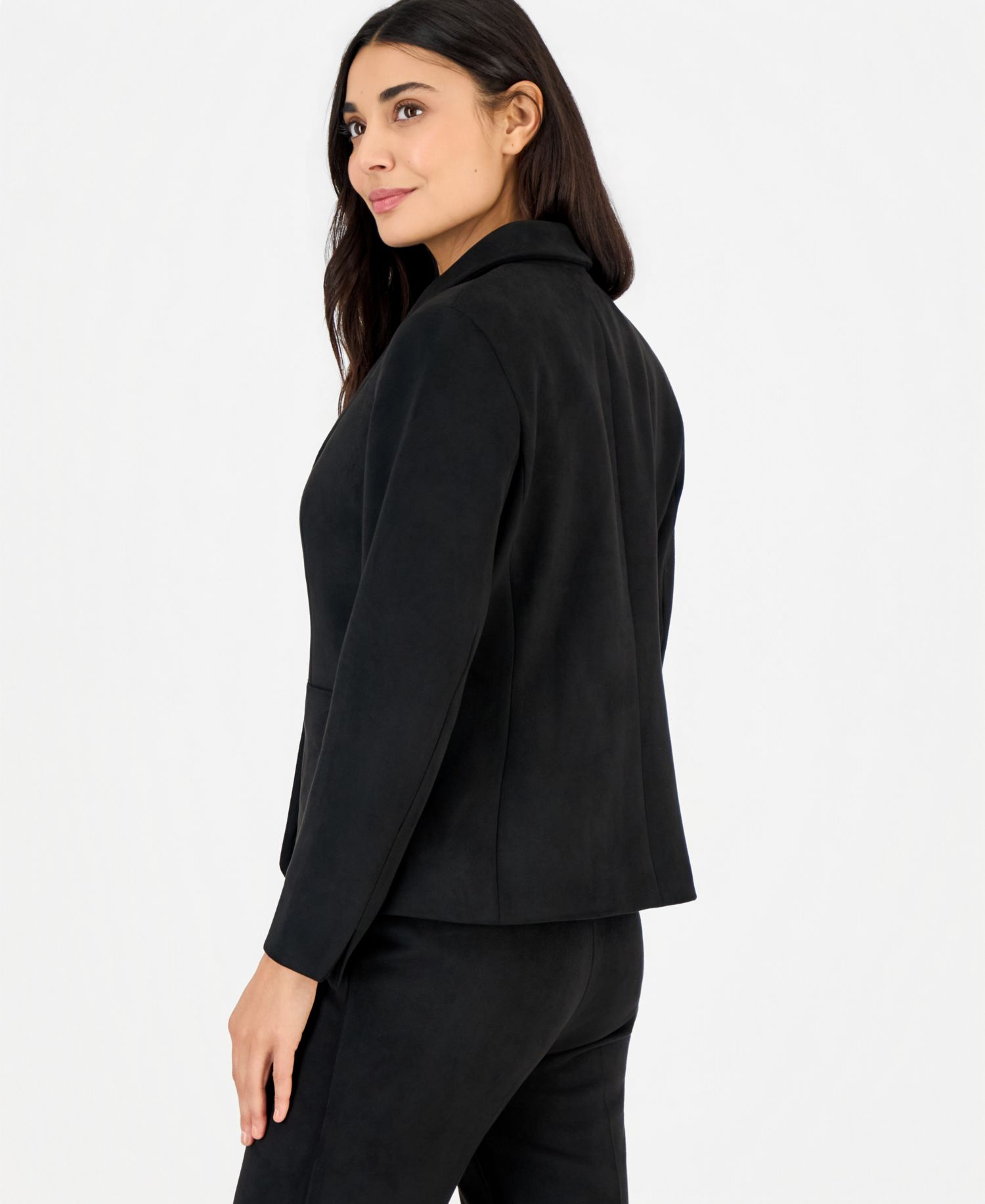 Petite Faux Suede One Button Patch-Pocket Jacket