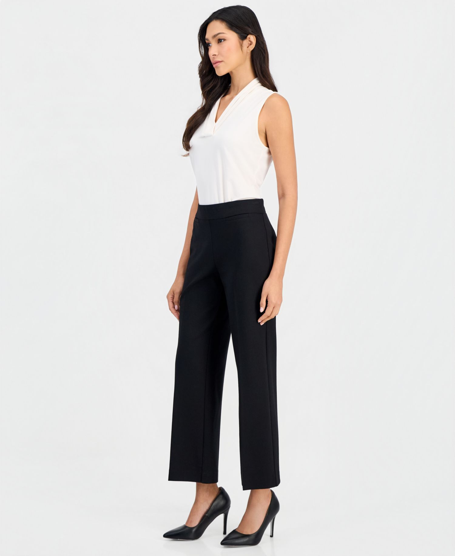 Petite Pull-On Mid-Rise Wide-Leg Pants