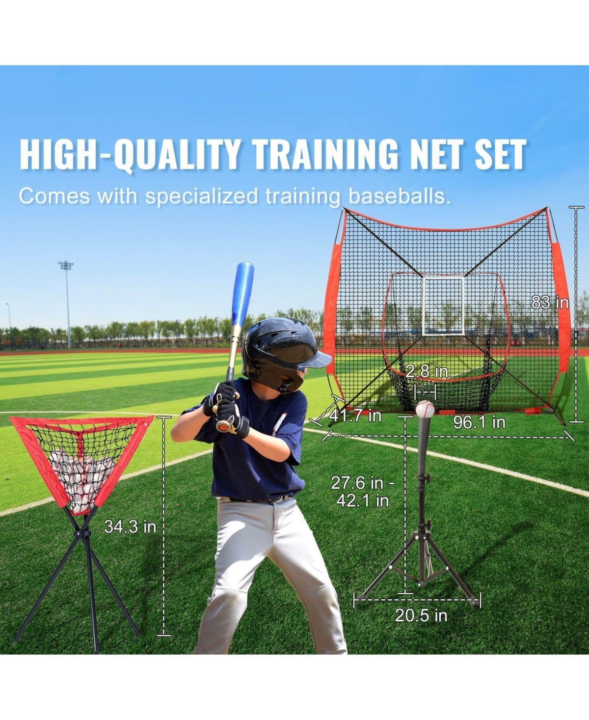Sevorley 7x7 ft Baseball Softball Practice Net with 12 Balls Tee and Collector