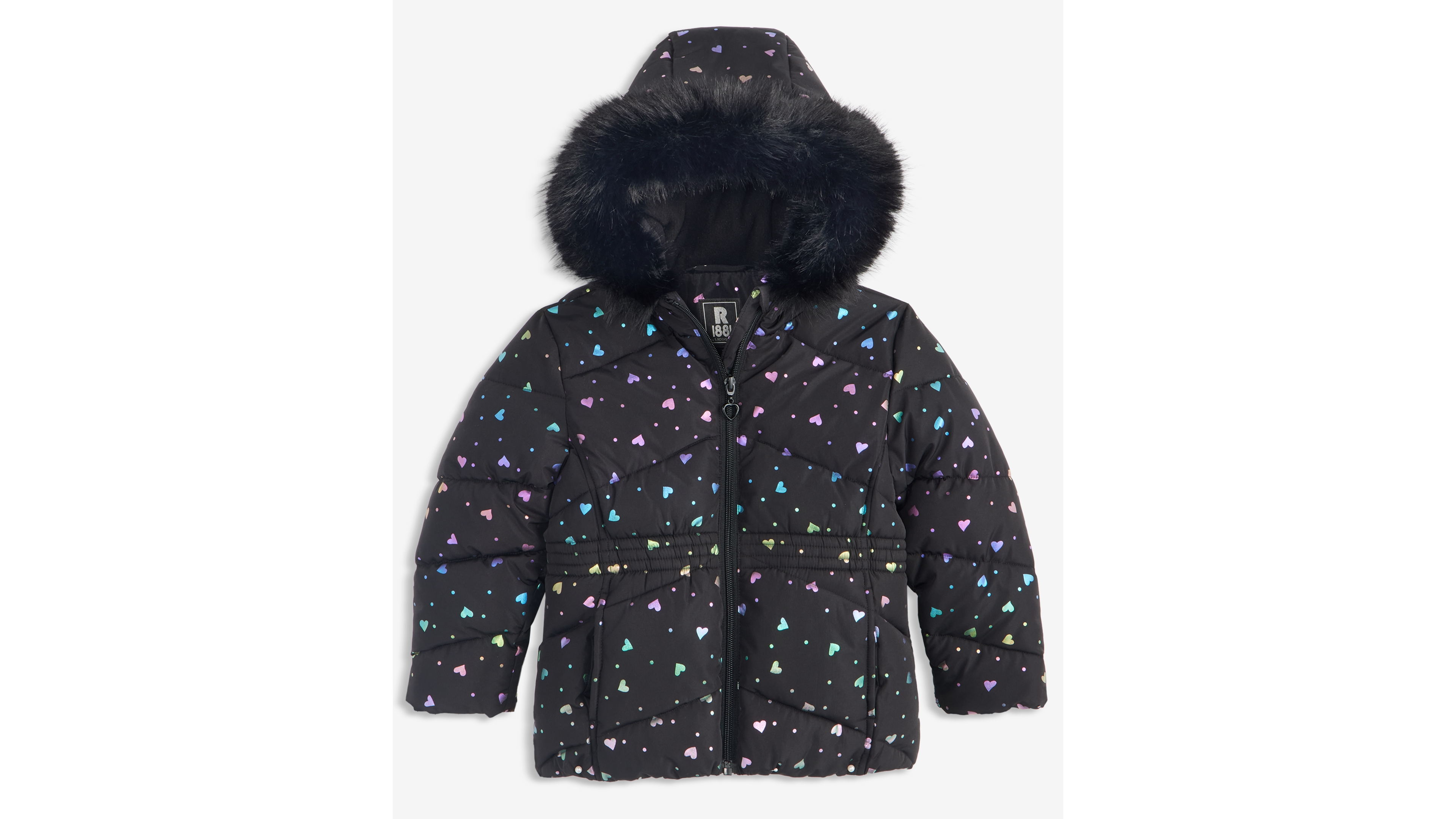 S Rothschild & Co Girls' 2T-6X Foil Quilted Puffer Jacket With Faux-Fur-Trim Hood