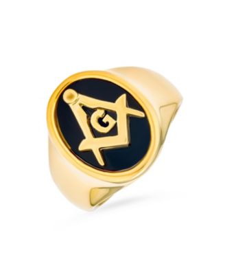 Square Compass Black Oval Signet Freemason Masonic Ring Stainless Steel