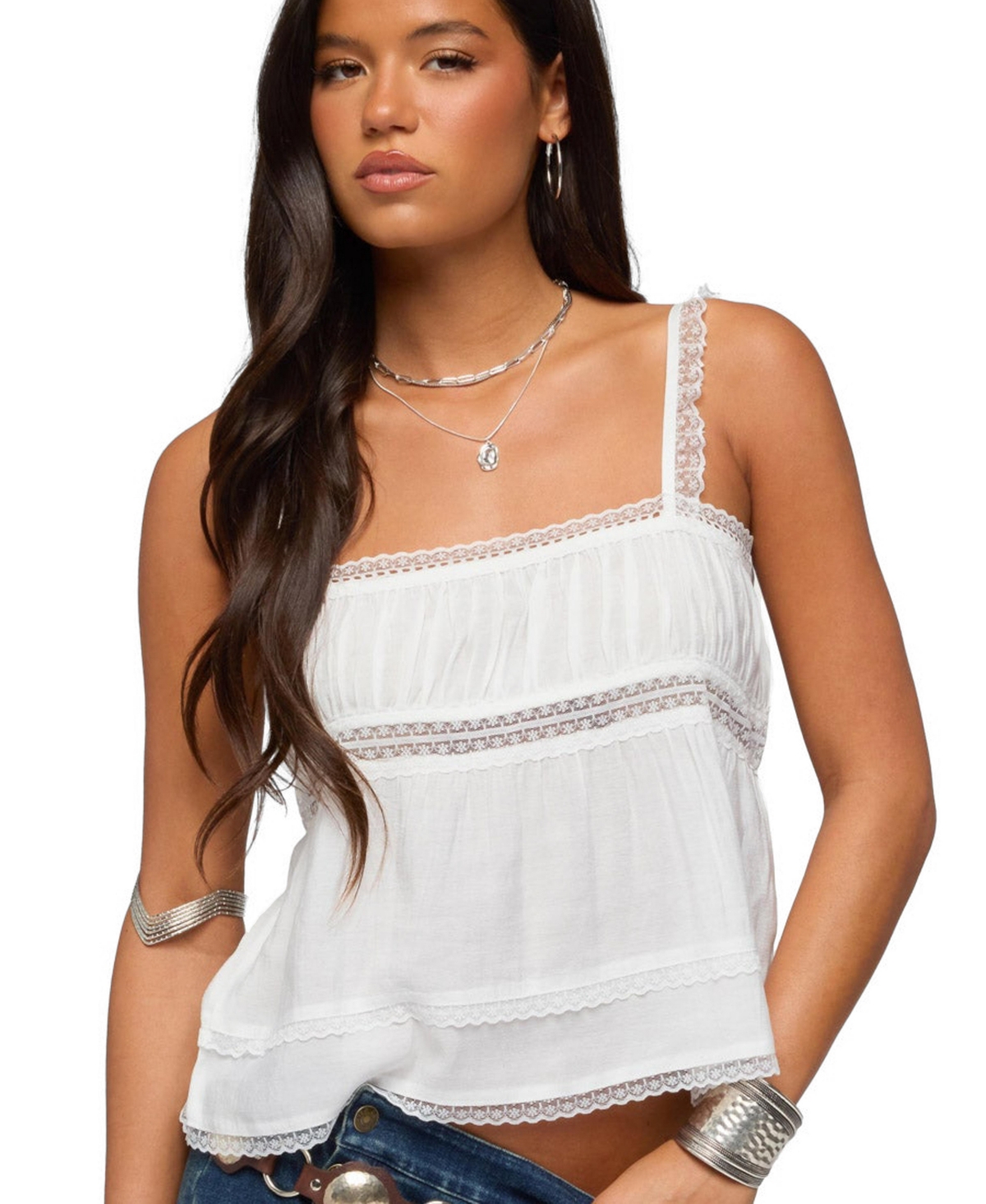Edikted Women's Mable Lacey Straight Neck Tank Top