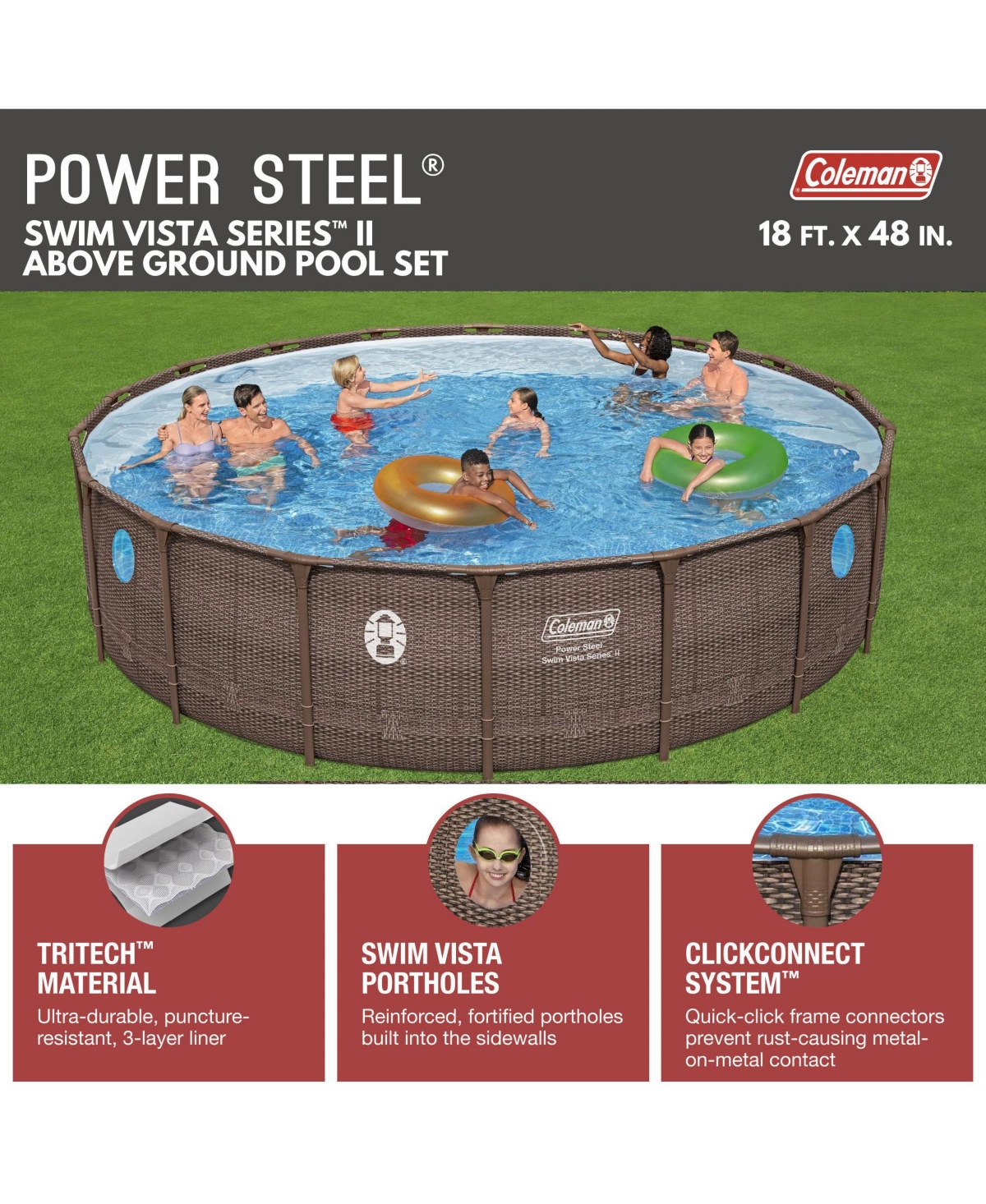 Coleman Power Steel Swim Vista Above Ground Swimming Pool Set