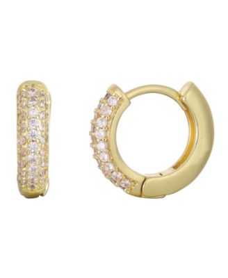Gold Cubic Zirconia Huggie Chubby Hoop Earrings