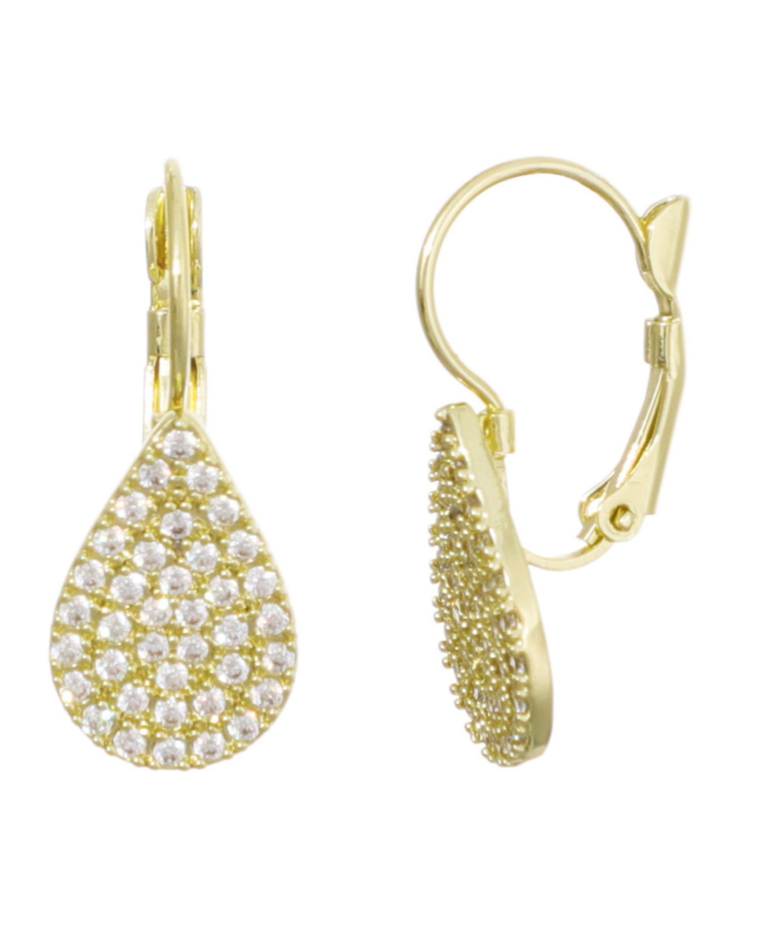 Gold Cubic Zirconia Pave Pear Drops with French Earrings