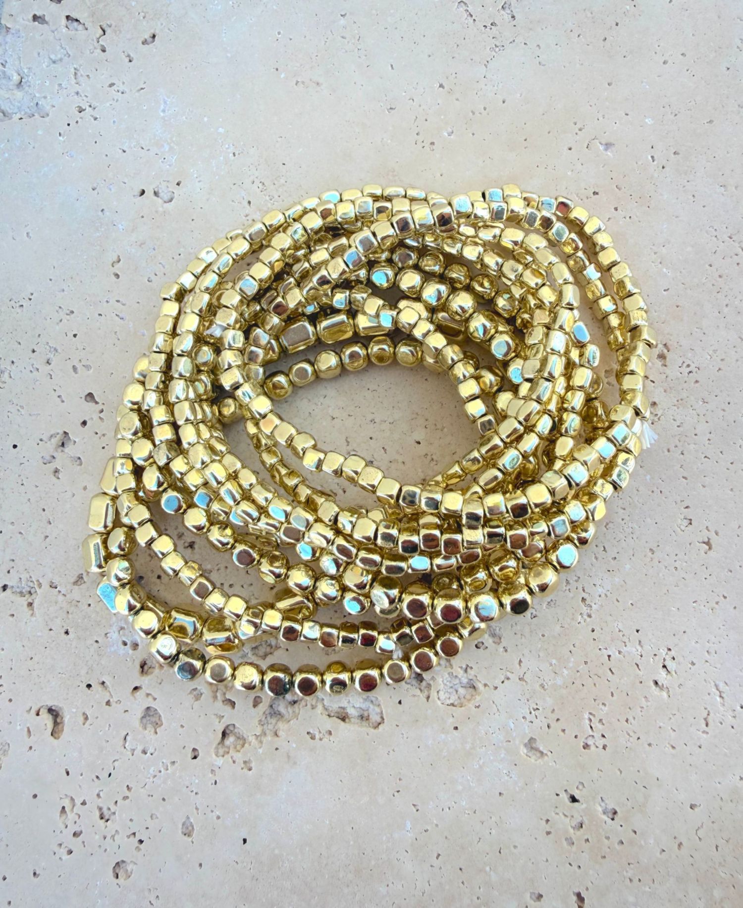 Set of 10 Golden Bead Stretch Bracelets