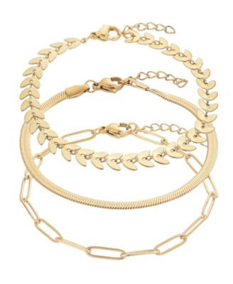 Tarnish Resistant Gold Set of Three Adjustable Chain Bracelets