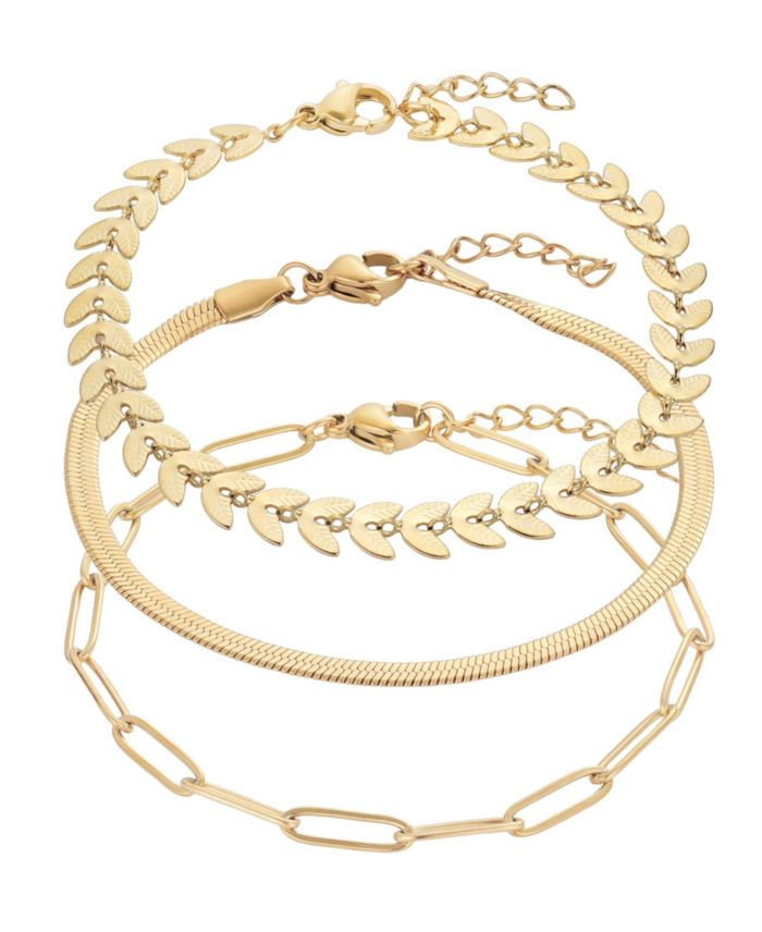 ADORNIA Tarnish Resistant Gold Set of Three Adjustable Chain Bracelets