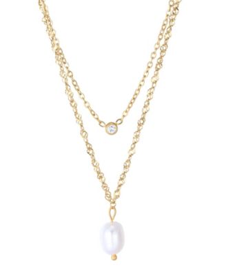 Tarnish Resistant Gold Layered Natural Freshwater Pearl Layered Necklace Set