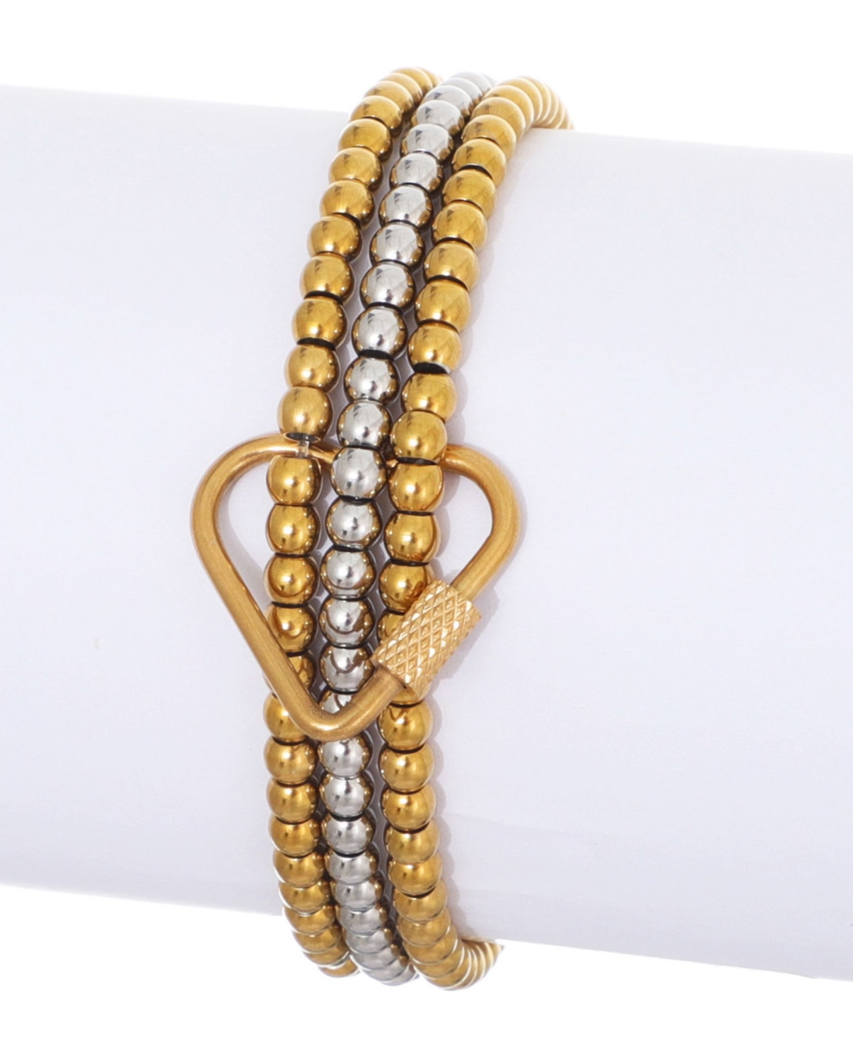 Adornia Tarnish Resistant Gold and Silver Bead Bracelet with Heart Lock Set