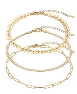 Tarnish Resistant Gold Set of Three Adjustable Chain Anklets