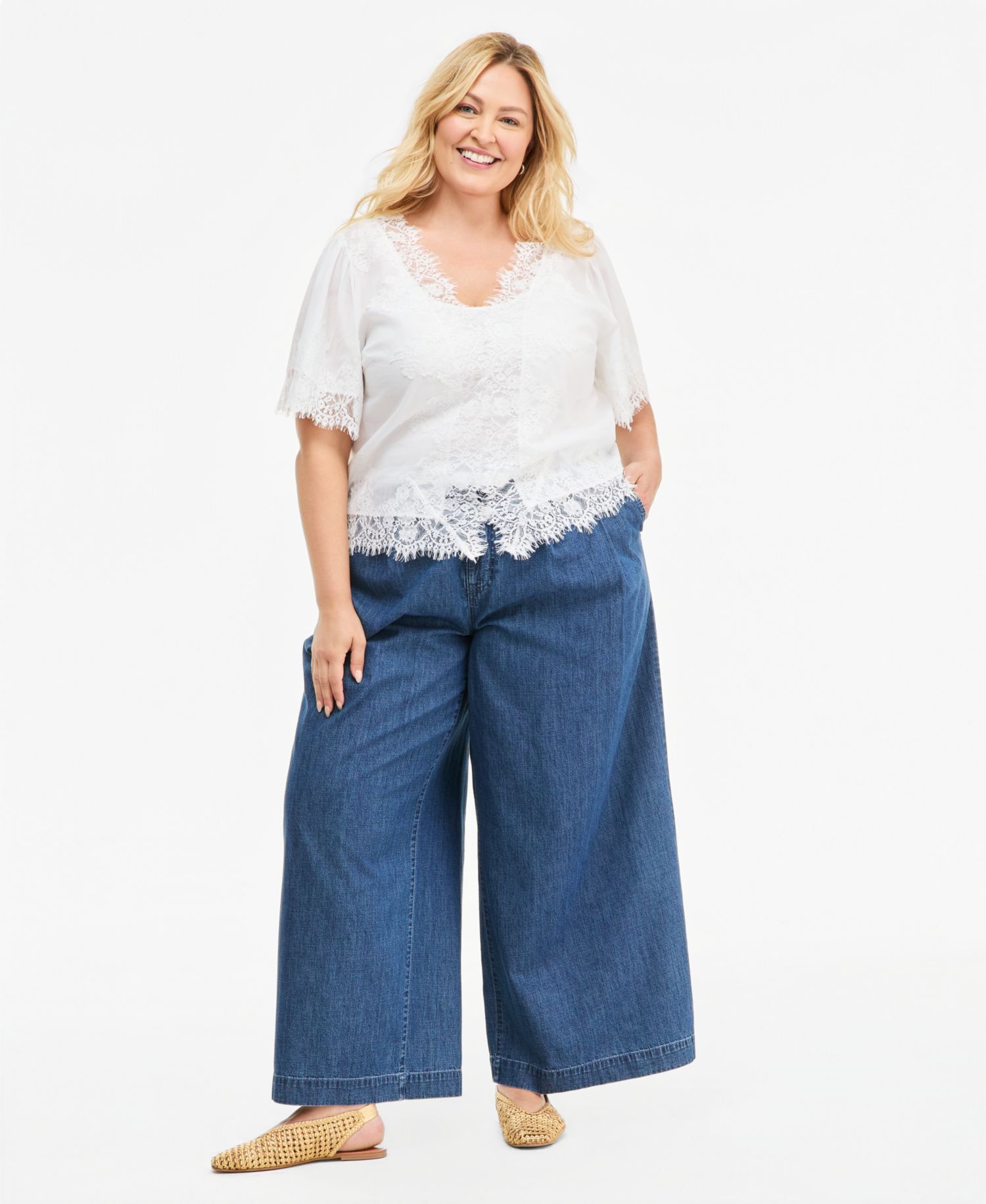 Plus Size Lace Short-Sleeve Blouse