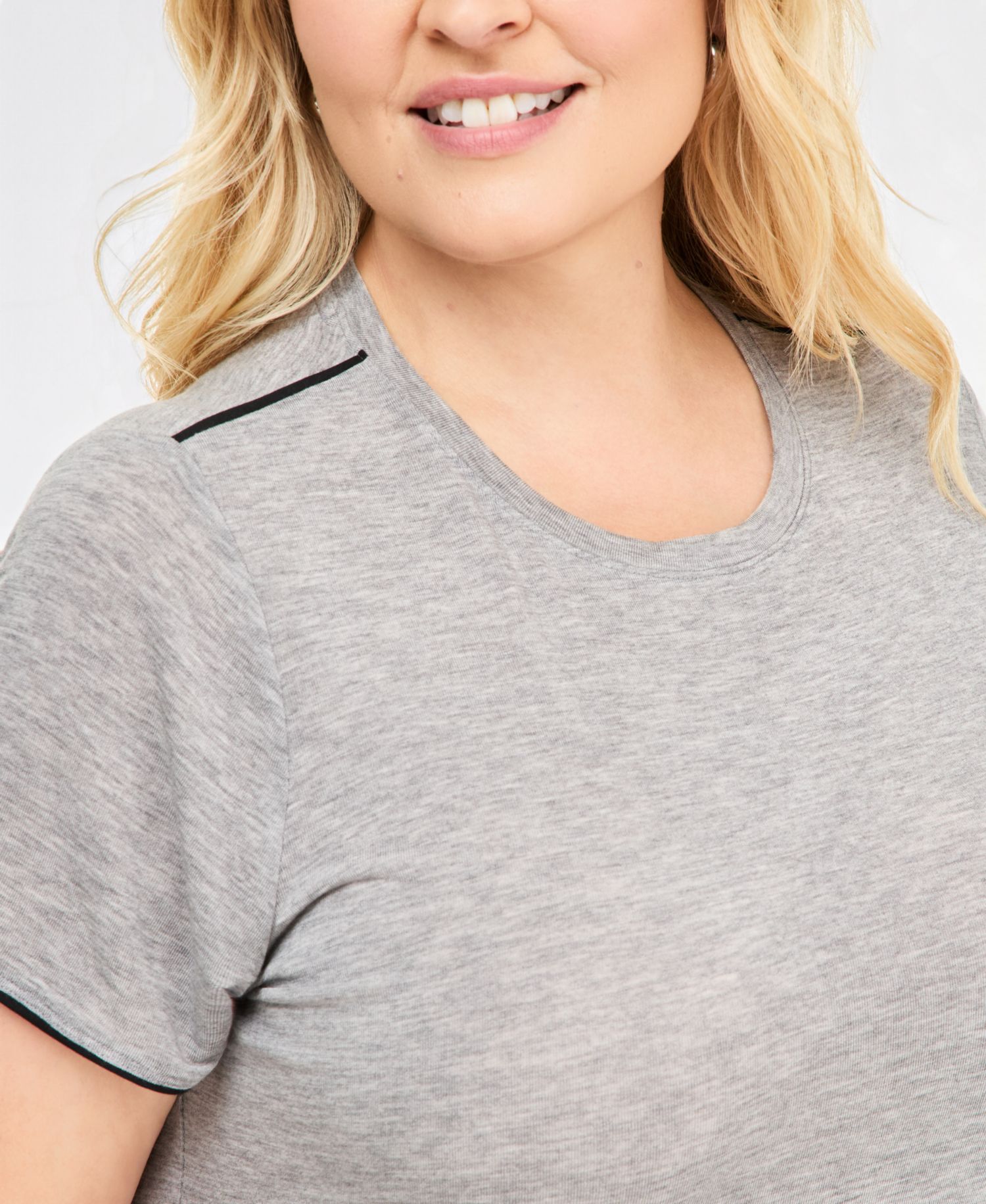 Plus Size Piped Tissue Jersey Layering Crewneck T-Shirt