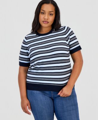 Trendy Plus Size Mallory Striped Sweater-Knit T-Shirt