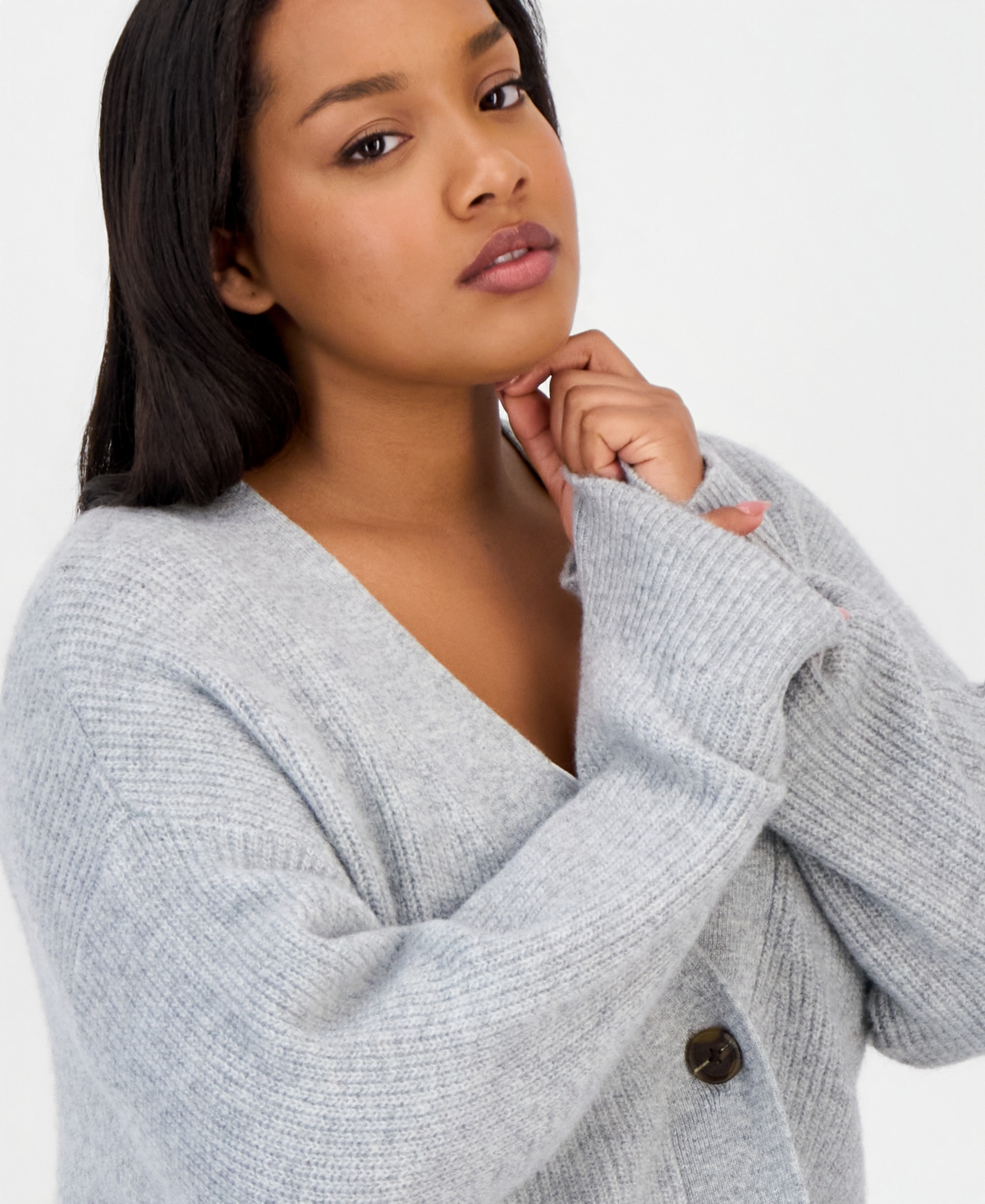 On 34th Trendy Plus Three-Button V-Neck Cardigan, Macy's Exclusive