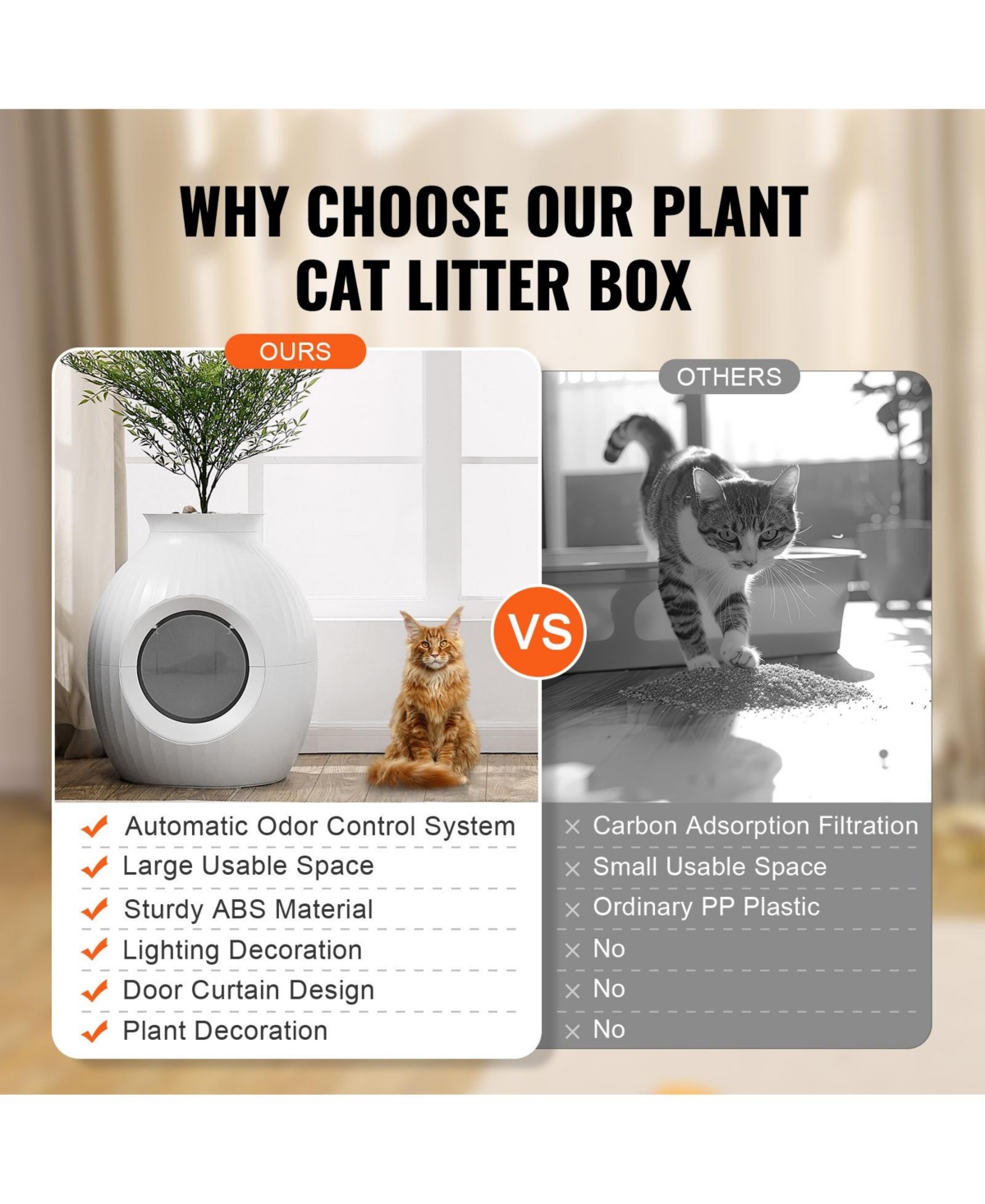 Cozito Plant Cat Litter Box Hidden Cat Litter Enclosure with 9.48 in Entrance and Lighting