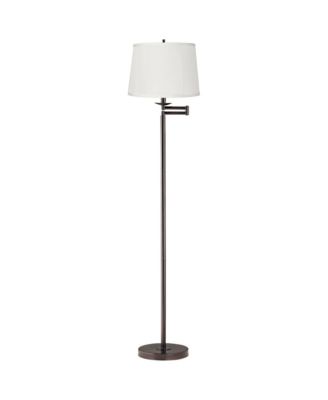 Modern Swing Arm Floor Lamp 60.5" Tall Top Bottom Trim Fabric Drum Shade for Living Room Reading Bedroom Office