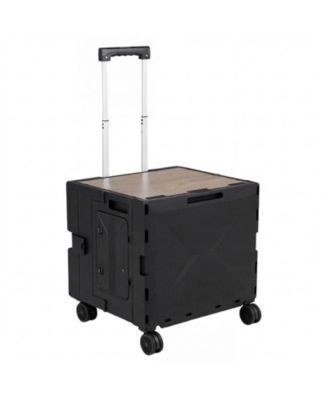 Foldable Rolling Utility Cart with Cup Holder and 4 Swivel Wheels Bin