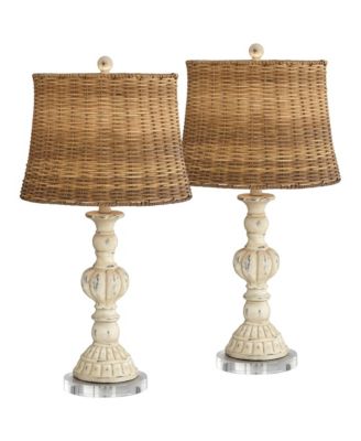 Trinidad Rustic Farmhouse Table Lamps Set of 2 with Round Riser 27 1/2" Tall  Rattan Drum Shade for Bedroom Living Room