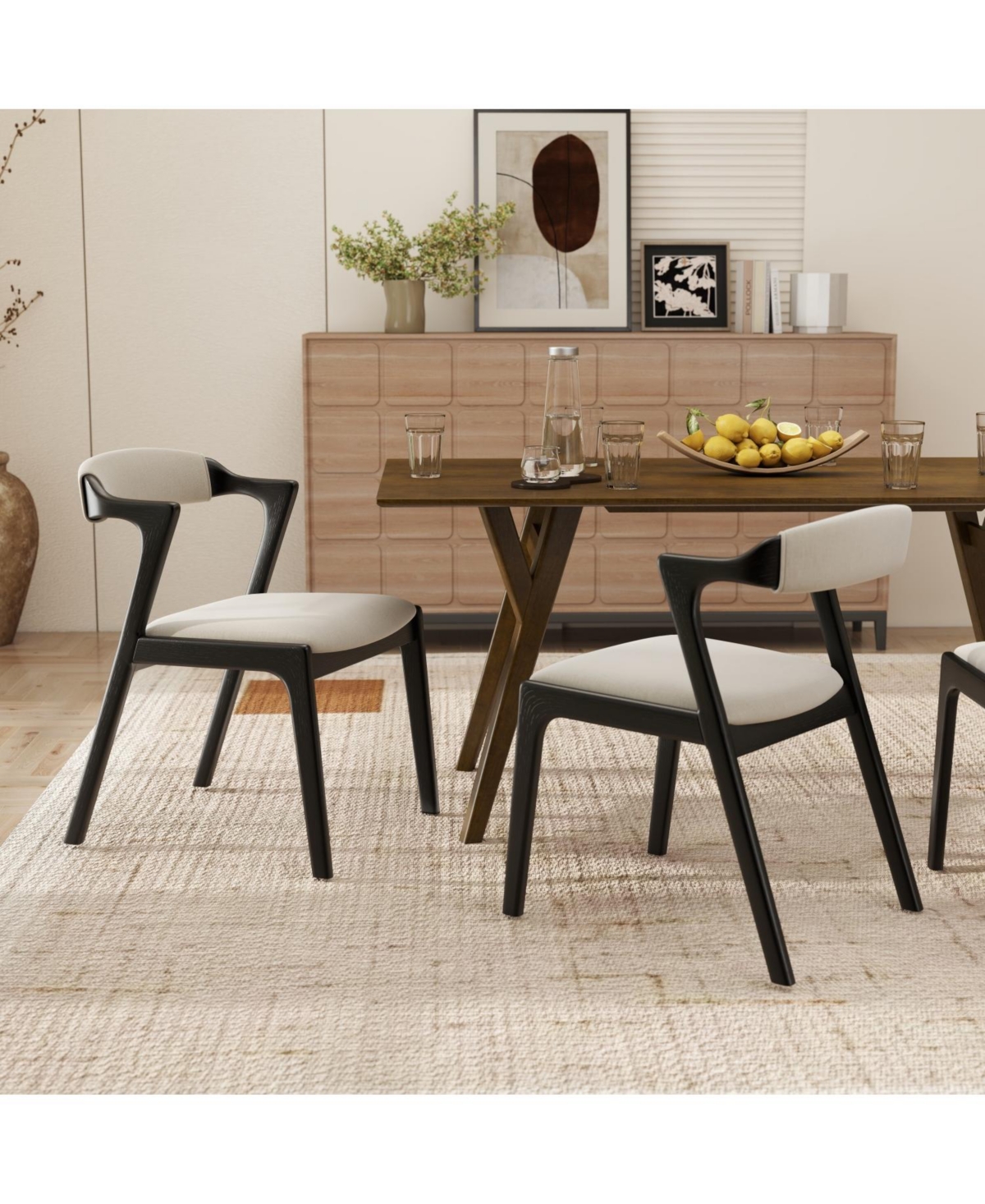 Rainsken Modern Dining Chairs Set of 2, Rubberwood Frame, Upholstered Chairs, Sharp Armrests, Open Back, for Room/Kitchen/Living Room