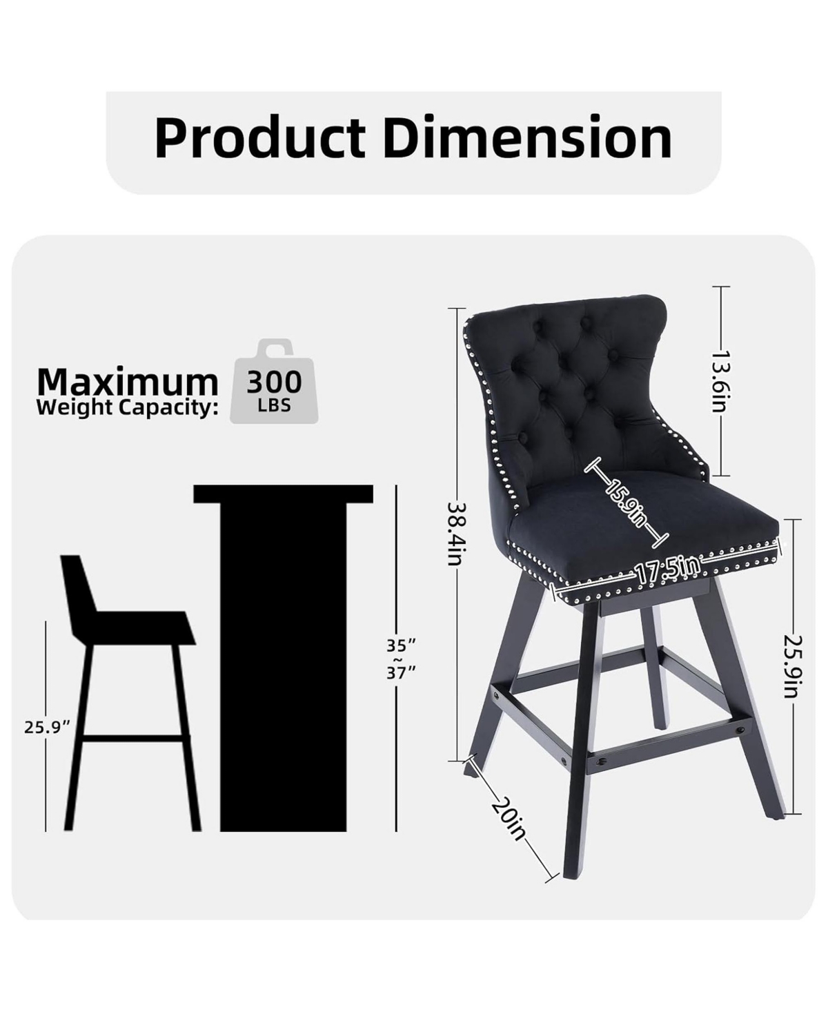 Rainsken Velvet Bar Stools Set of 2