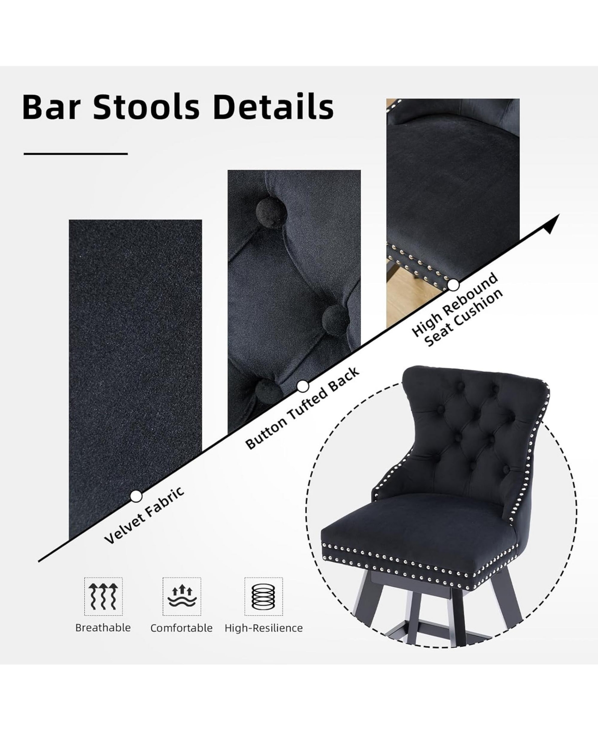 Rainsken Velvet Bar Stools Set of 2