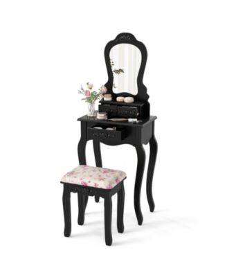 3-Drawer Makeup Vanity Set with Fan-Shape Mirror, Cushioned Stool, Black