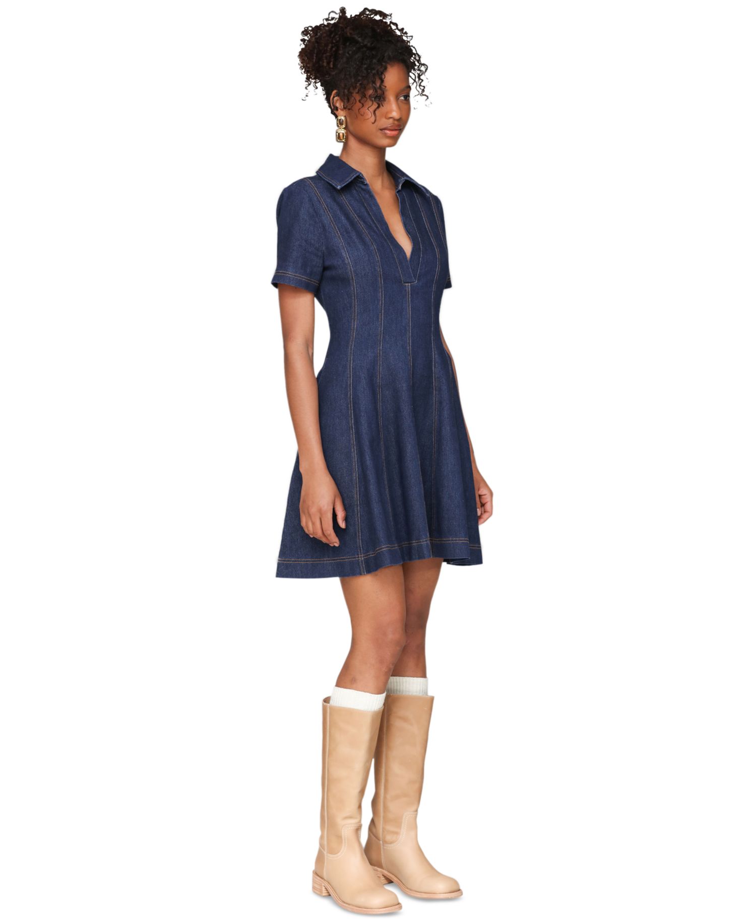Women's Denim Collared Fit and Flare Mini Dress