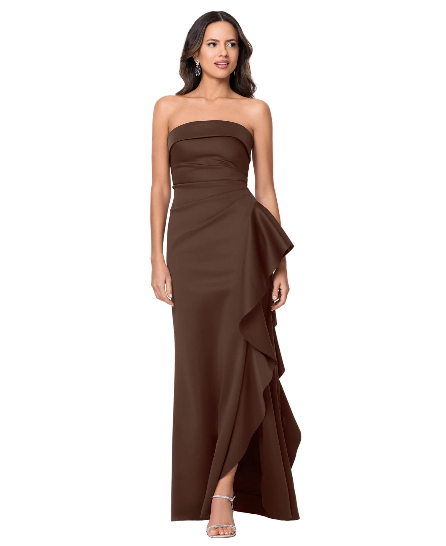 Женское платье XSCAPE Petite Strapless Ruffle Sheath Gown, цвет: Коричневый — фото 2