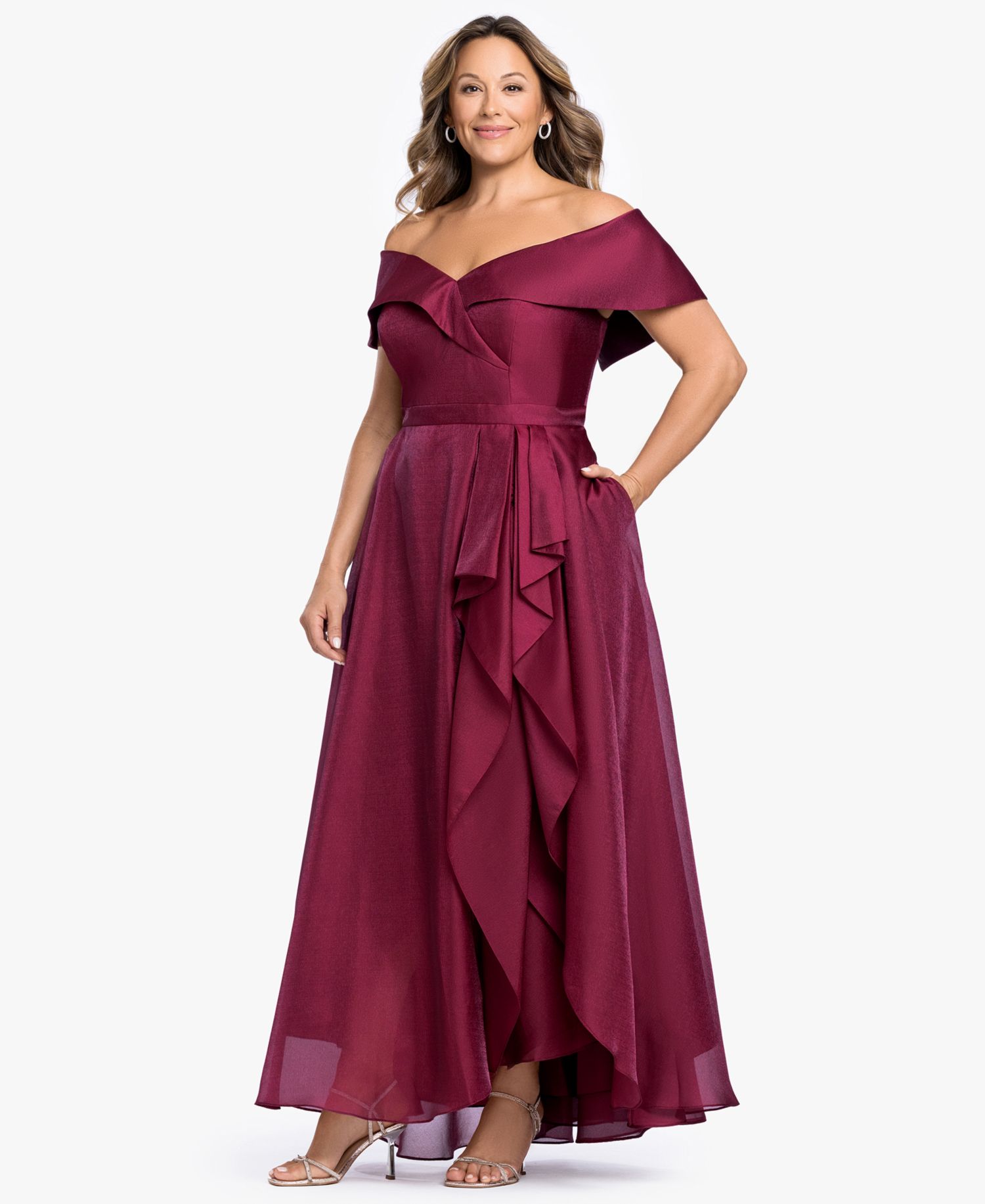 Plus Size Sweetheart Neck Off-The-Shoulder Ruffle Long Dress