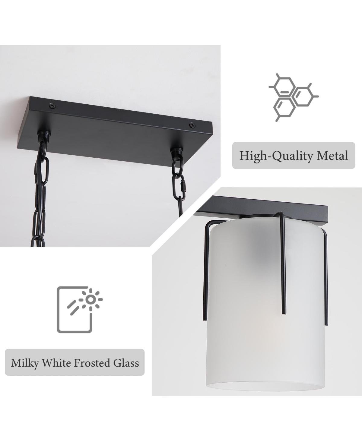 Midola Minimalist 3-Light Linear Chandelier, Pendant Lighting with Frosted Glass Shades, E26 Base Adjustable Ceiling Fixture for Dining Room