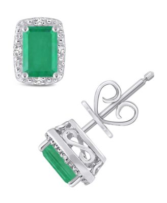 Emerald (1-1/3 ct. t.w.) and Diamond Accent Stud Earrings in Sterling Silver