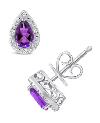 Gemstone and Diamond Accent Stud Earrings in Sterling Silver