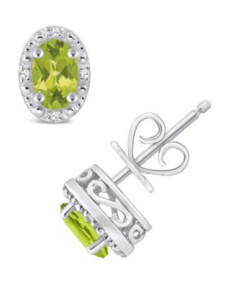 Gemstone and Diamond Accent Stud Earrings in Sterling Silver
