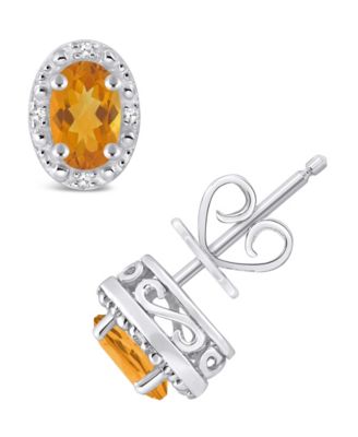 Gemstone and Diamond Accent Stud Earrings in Sterling Silver