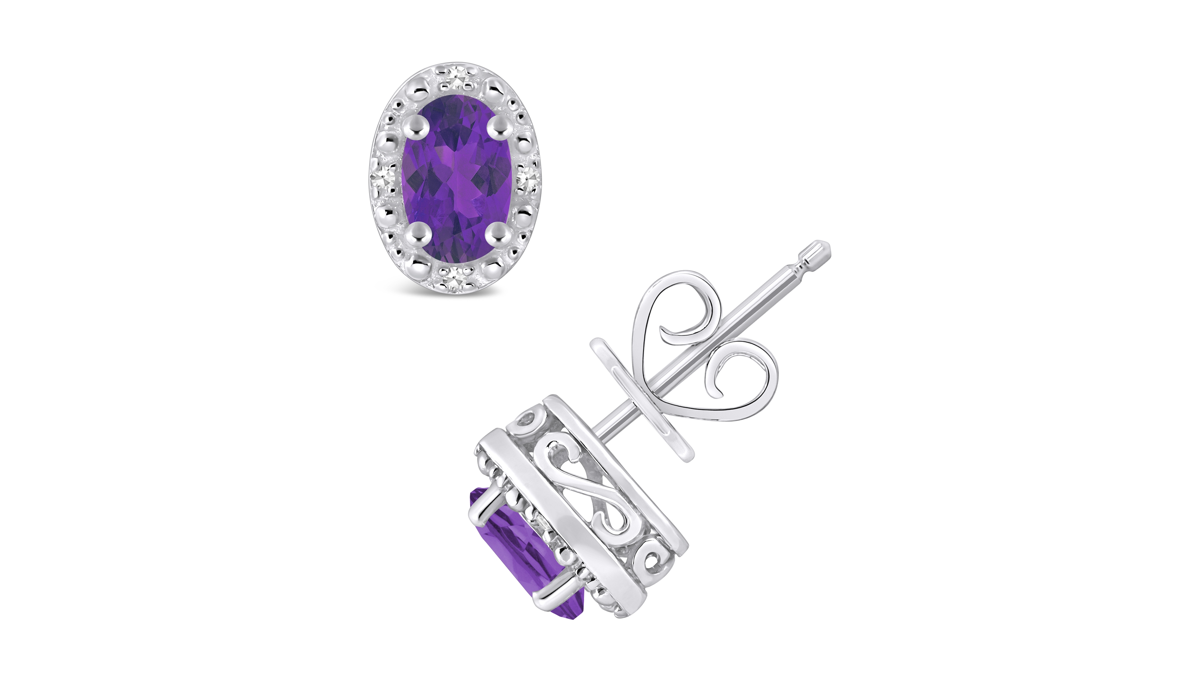 Gemstone and Diamond Accent Stud Earrings Sterling Silver