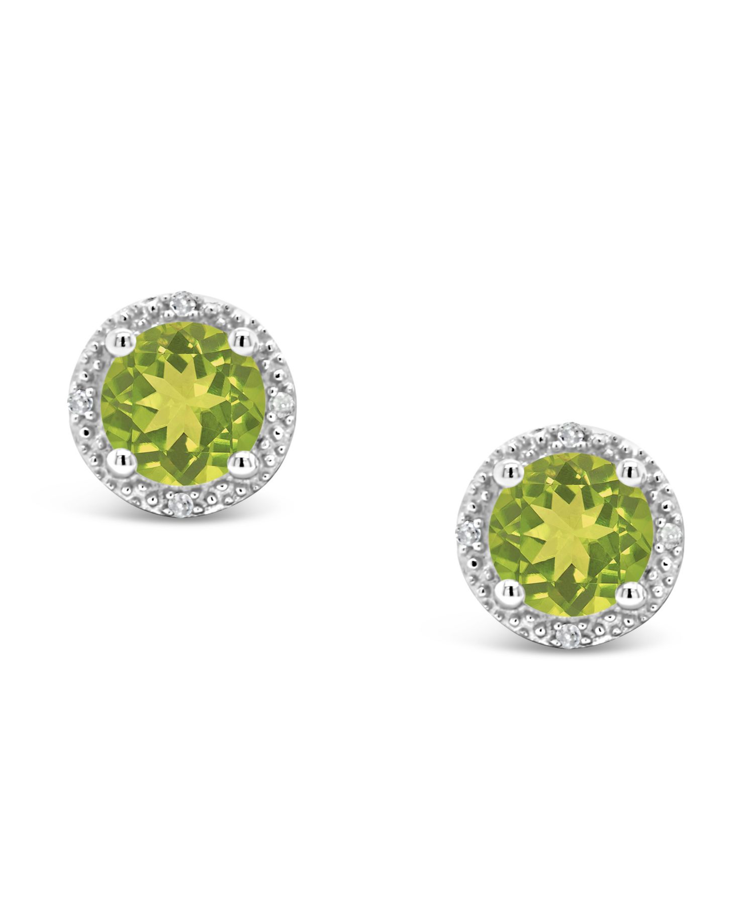 Gemstone (6mm) and Diamond Accent Stud Earrings in Sterling Silver