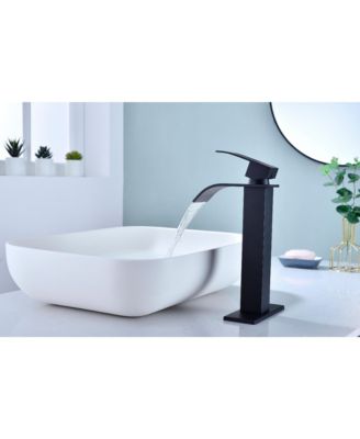 Waterfall Spout Bathroom Sink Single Handle Faucet with Pop-Up Drain