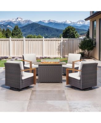 Patio Furniture Set with Fire Pit Table, 5 Piece Outdoor Swivel Rocker Chairs, Wicker Rattan Outdoor Furniture with Thickened Cushion