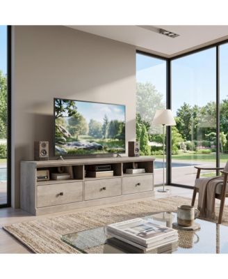 Mid-Century Modern TV Stand with Storage Drawers, Open Shelves and Cable Management - Durable Wood Entertainment Center and Media Console