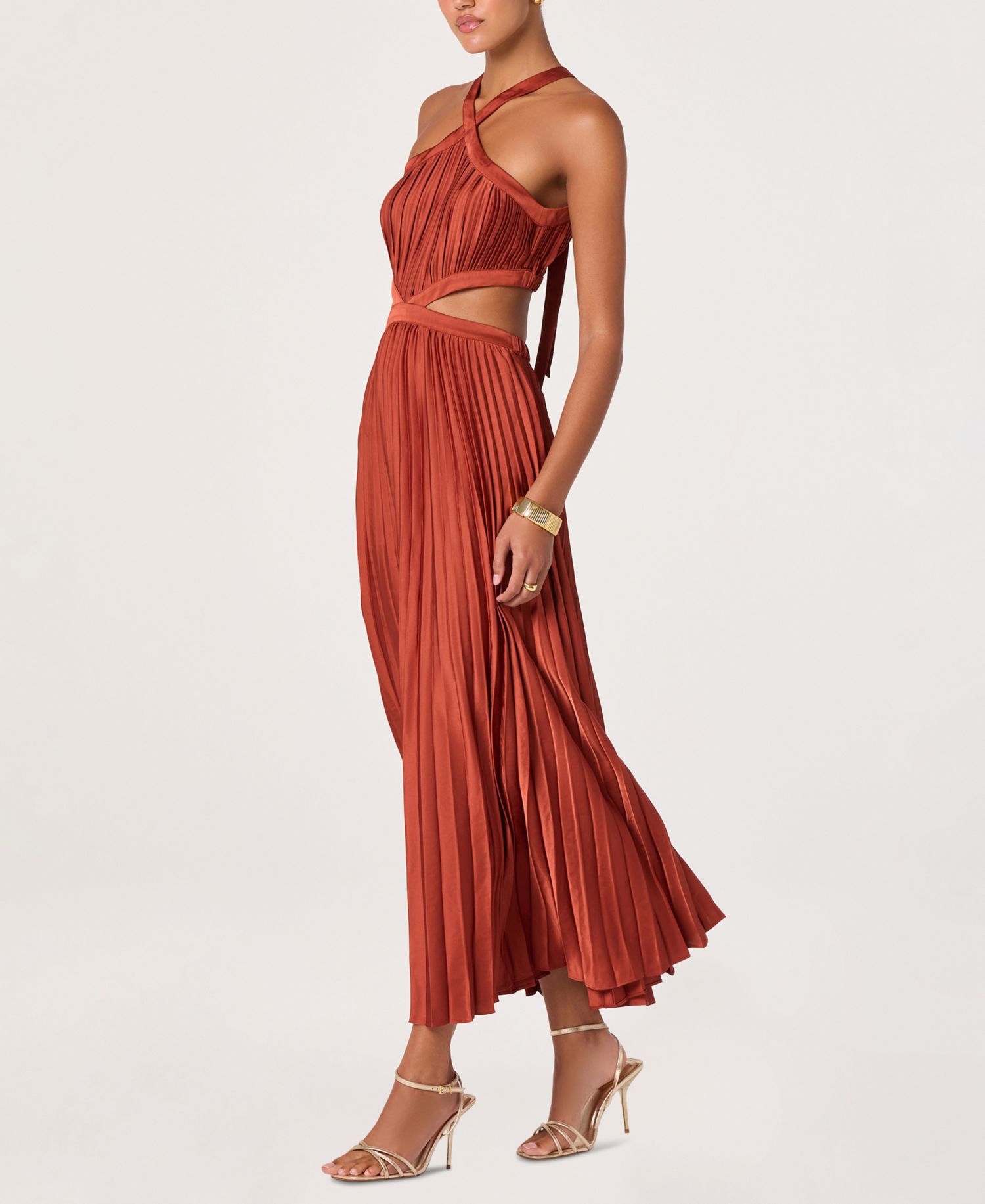 Women's Halter Neck Pleated Midi Dress