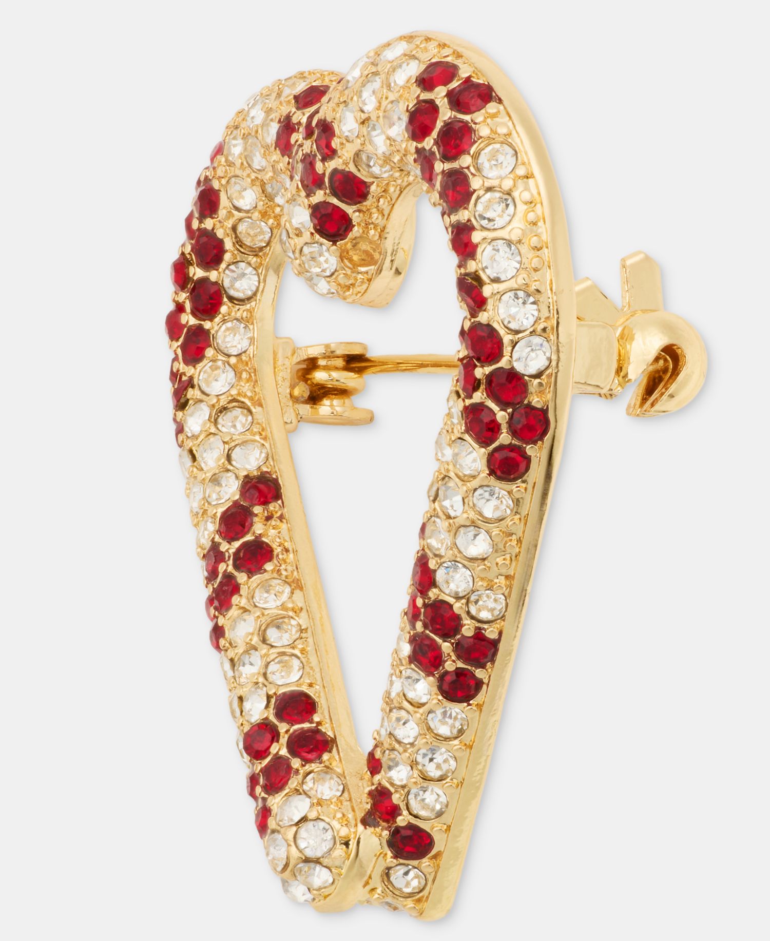Gold-Tone Red and White Heart Pin