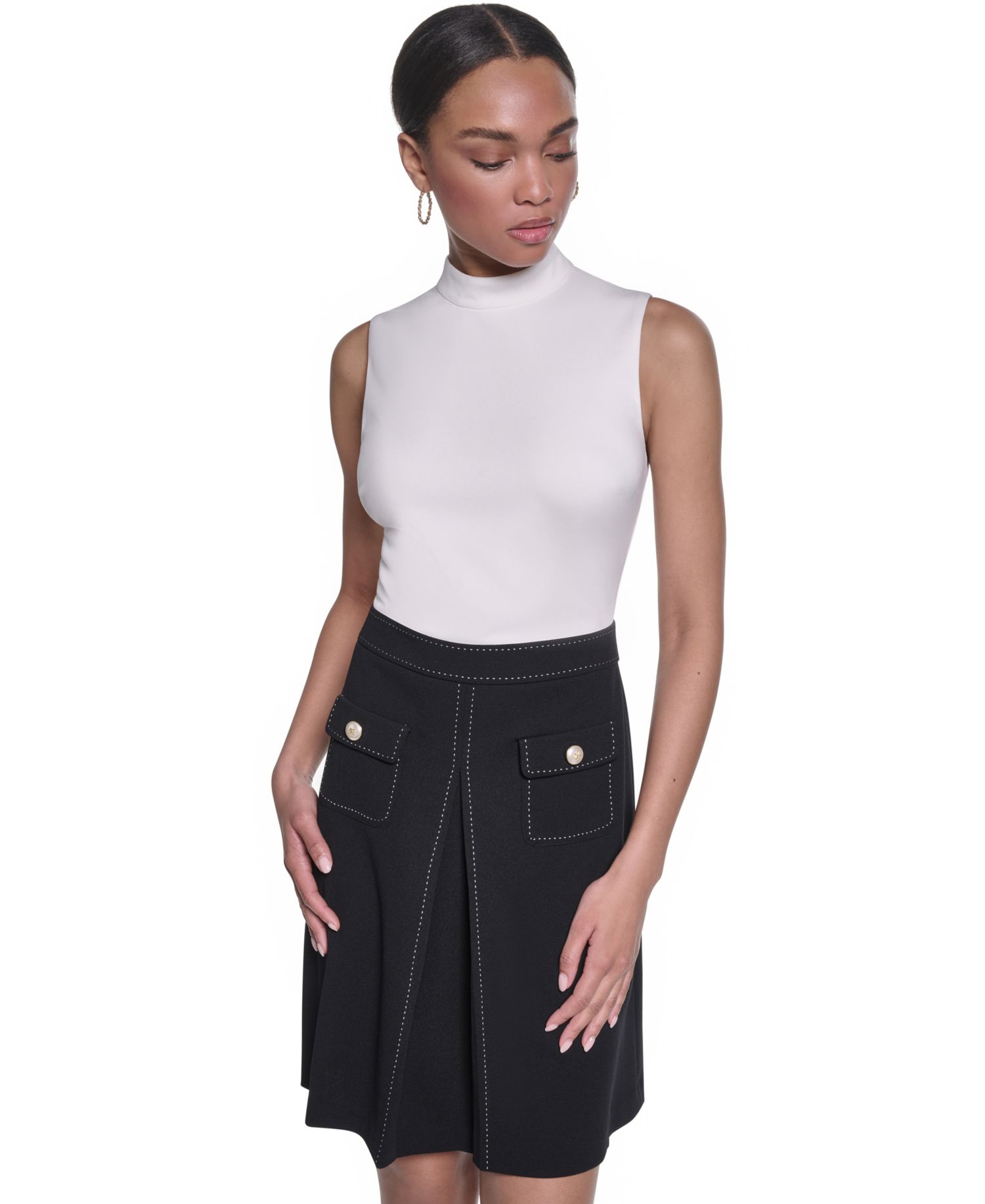 Women's Mock-Neck with Inverted Pleated Skirt Dress
