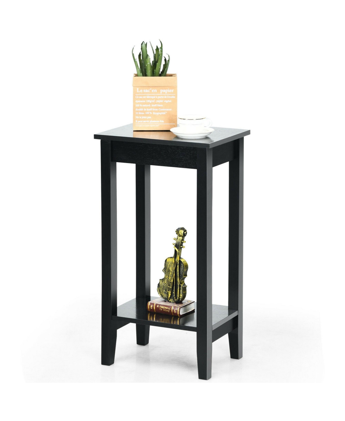 Gymax 2-Tier Nightstand End Side Table Coffee Table Wooden Legs Bedroom