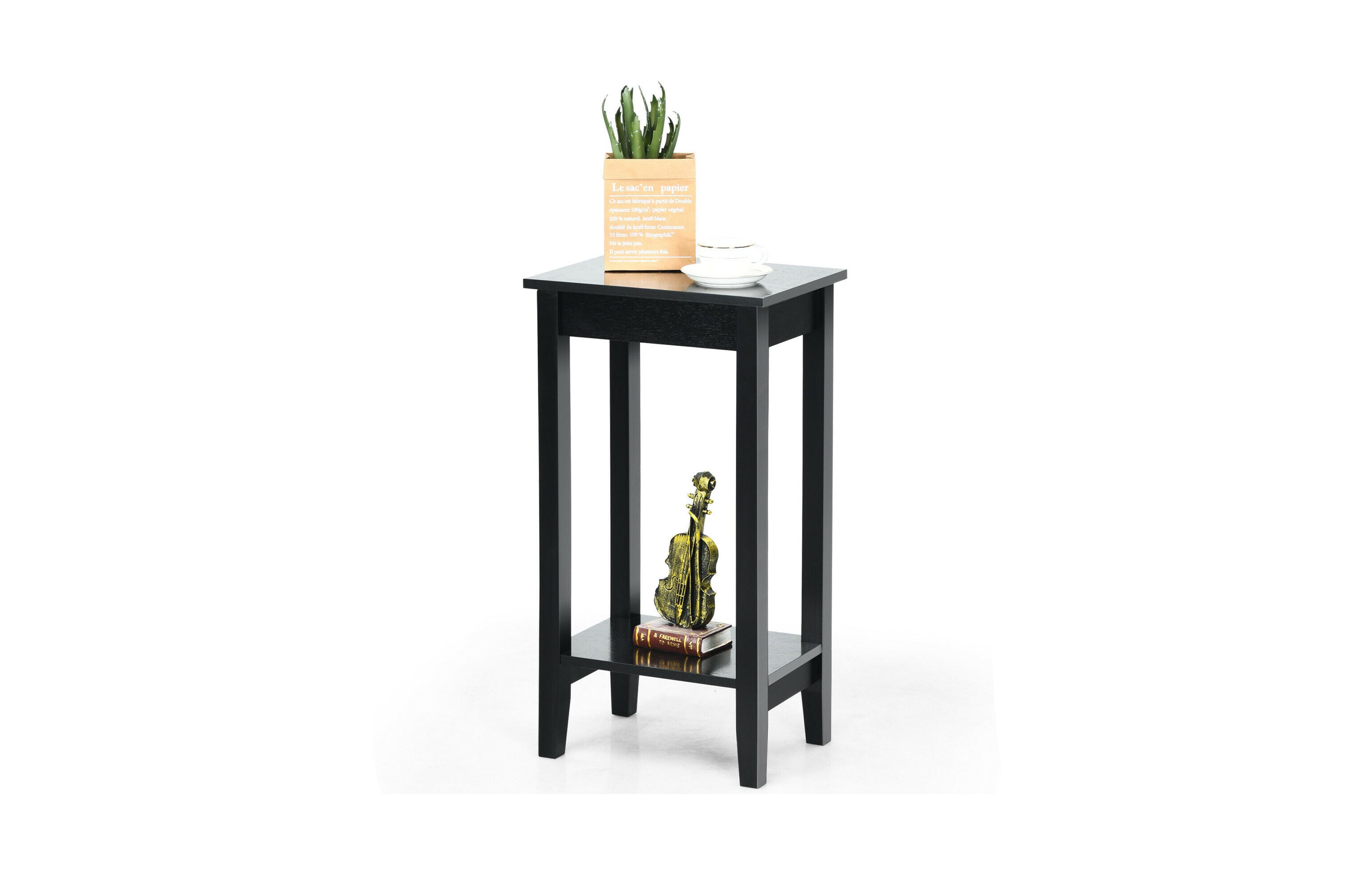 Gymax 2-Tier Nightstand End Side Table Coffee Table Wooden Legs Bedroom