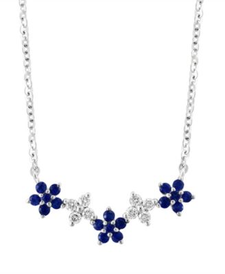 Sapphire (3/8 ct. t.w.) & Diamond (3/8 ct. t.w.) Flower Collar Necklace in 14k White Gold, 16" + 2" extender (Also in Ruby)