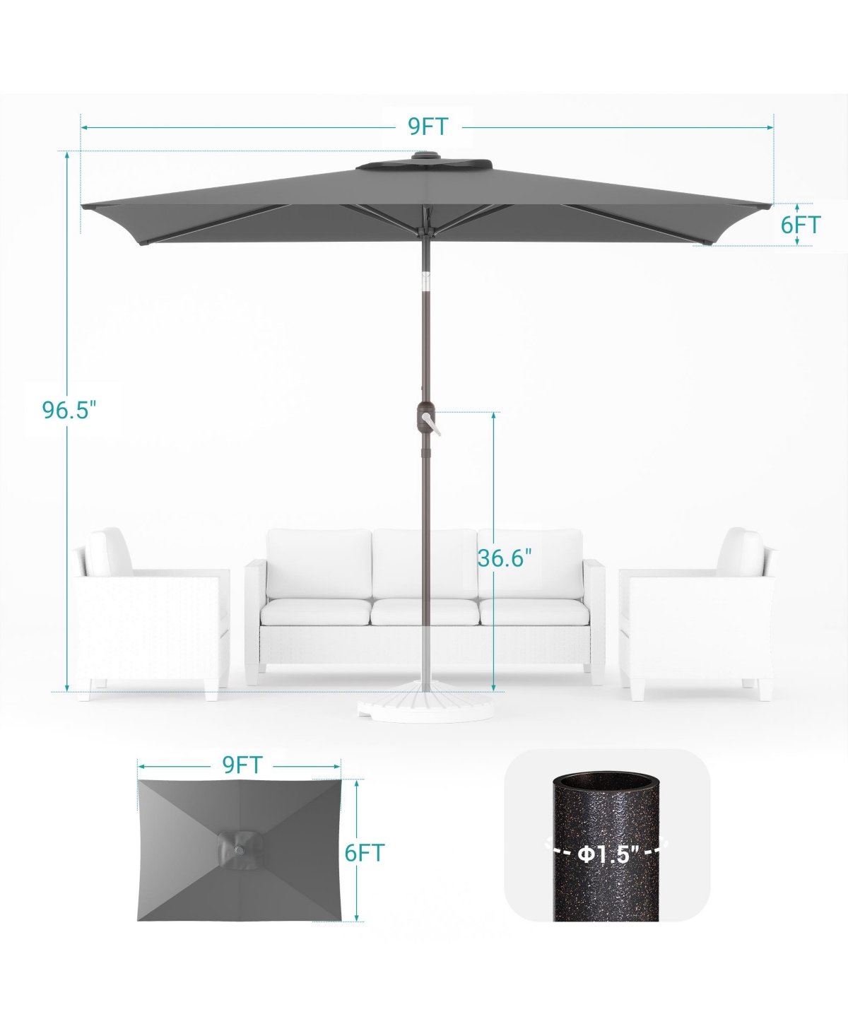 Sonkuki Enhance Your Outdoor Oasis 6x9Feet Rectangular Patio Umbrella - Stylish, Durable, And Sun-Protective!